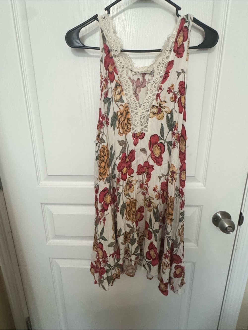 JODIFL Cream Floral Lace-Trim Top with Pink & Yellow Blooms